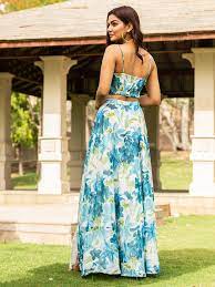 Aqua Blue Crop Top and Skirt
